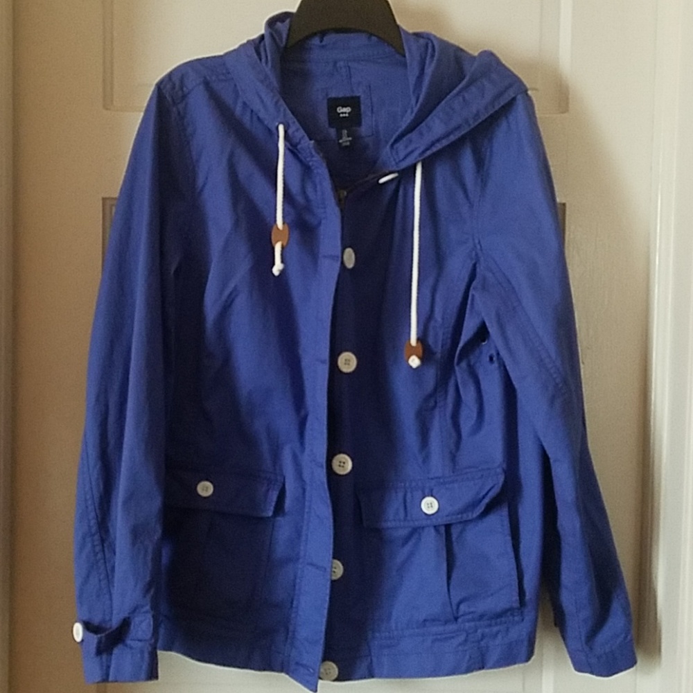Gap Hooded Blue Zip Up Jacket Large